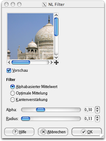 Eigenschaften für das Filter NL Filter